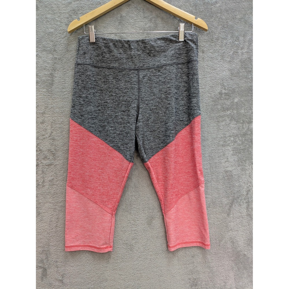 Athletic Colorblock Capri Leggings Womens L 12-14 Grey Pink DriWorks Crop Pants
